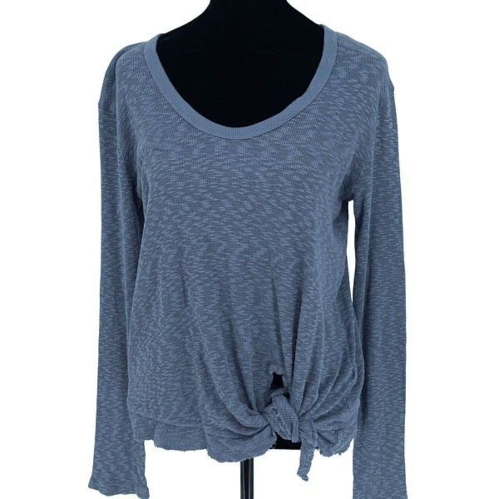 Anthropologie Left Of Center crewneck tie knot long sleeve shirt, blue size XS